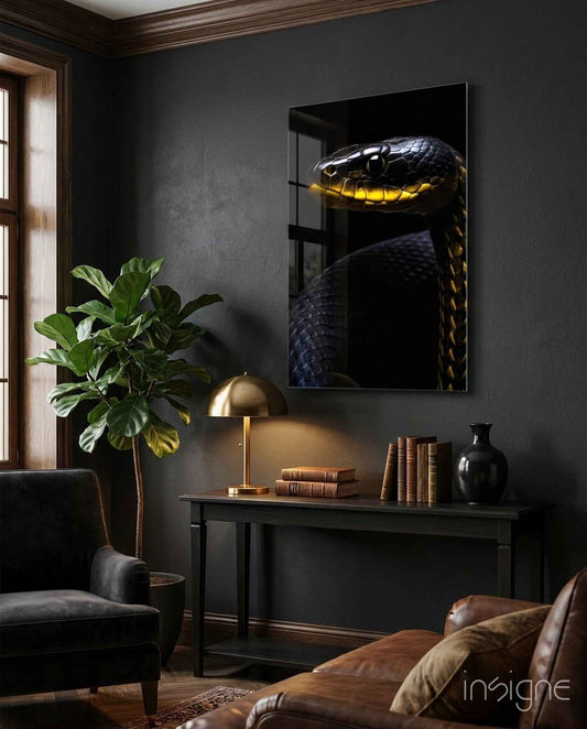 Black and Yellow Viper Glass Wall Art || Designer Collection