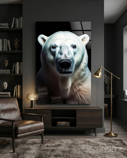 Polar Bear's Gaze Glass Wall Art || Designer Collection