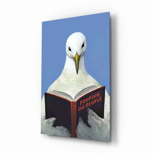 Blue Sky Seagull With Open Book Glass Wall Art