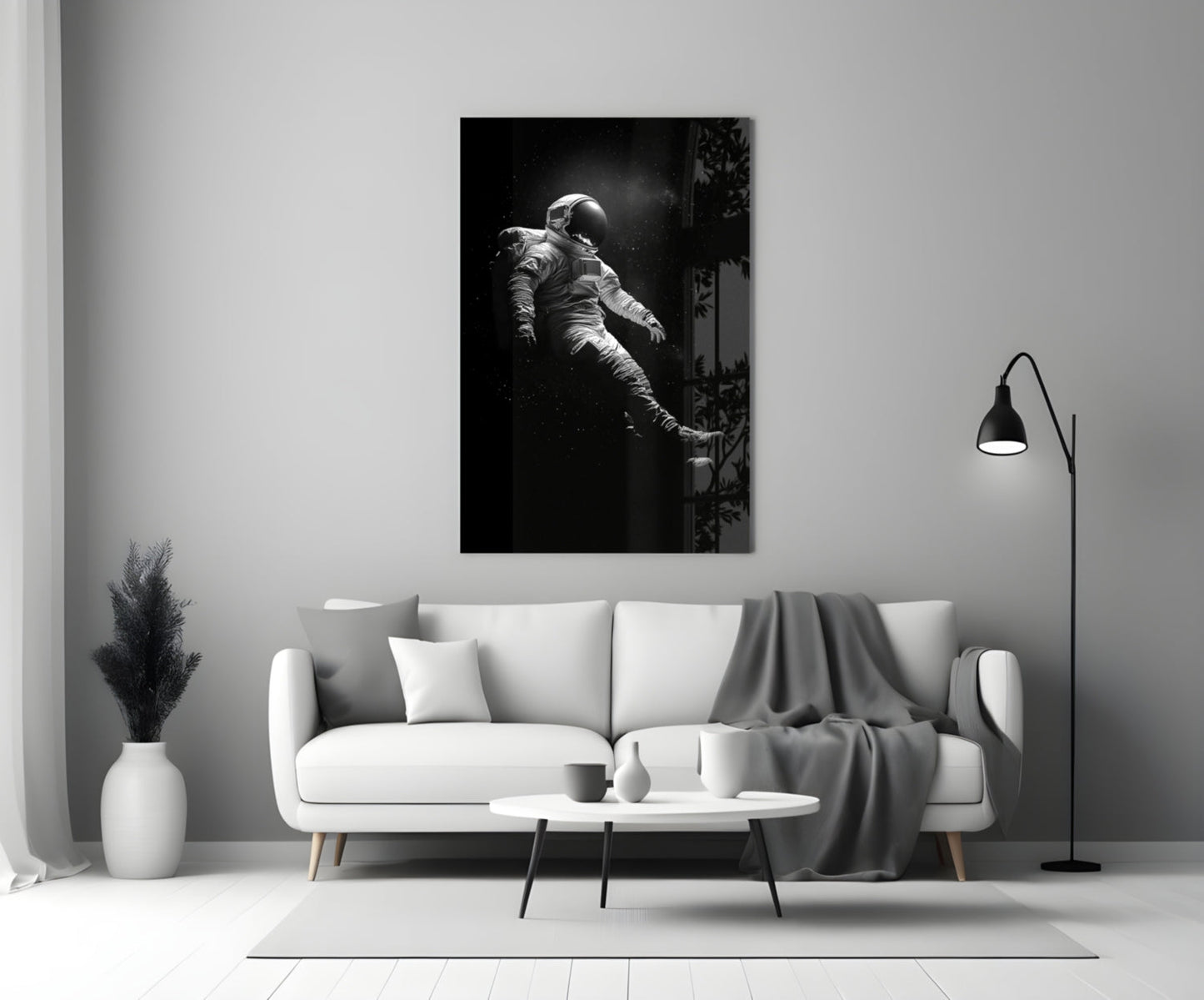 Drifting Astronaut Starry Black Space Glass Wall Art