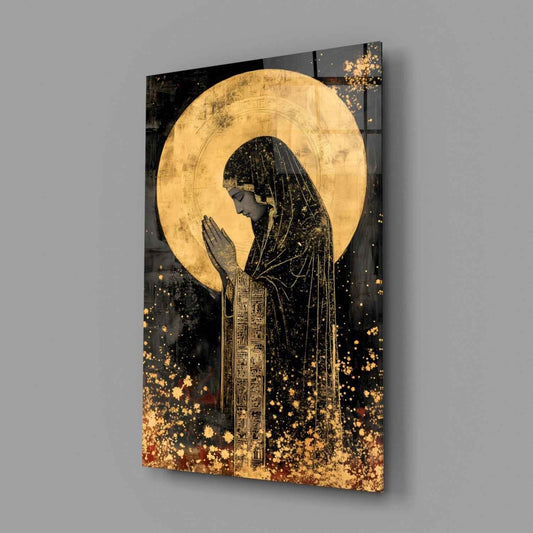 Golden Prayers of Mary Glass Wall Art || Designer Collection