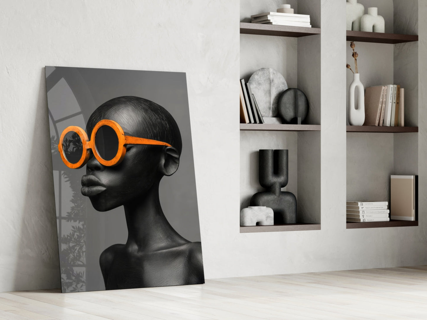 Orange Round Sunglasses Gray Portrait Glass Wall Art