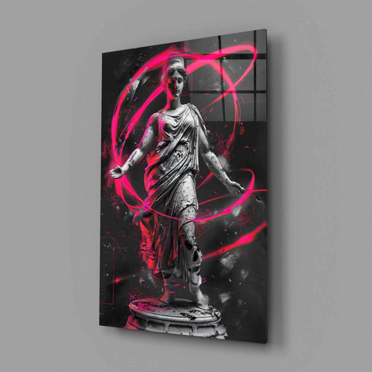 Stone Goddess Hot Pink Neon Orbit Glass Wall Art