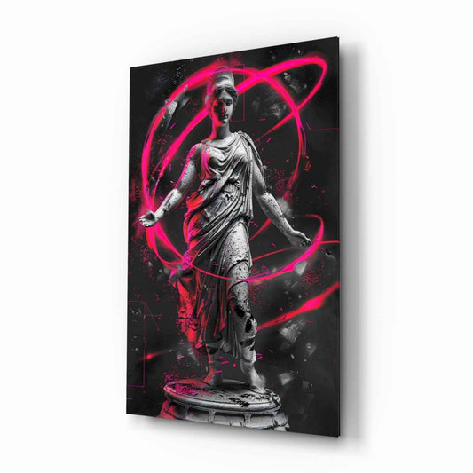 Stone Goddess Hot Pink Neon Orbit Glass Wall Art