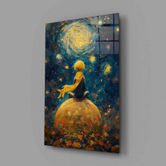 The Little Wanderer: Starry Night Glass Wall Art || Designer Collection