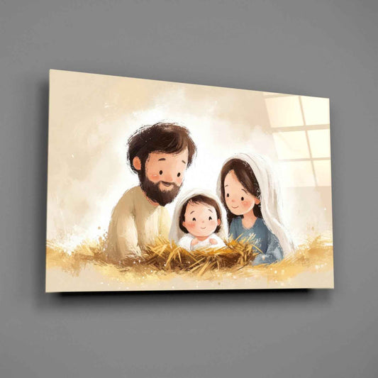 Little Holy Family Glass Wall Art || Designer Collection