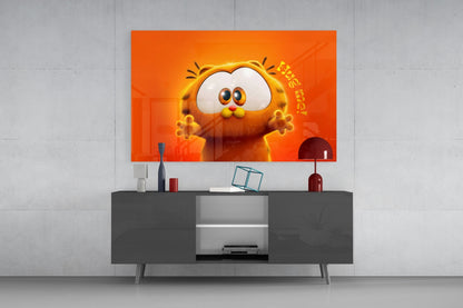 Cute Lazy Orange Cat Glass Wall Art || Designer Collection