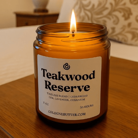 Teakwood Reserve - The Luxury Teakwood, Cedarwood & Lavender Scented Candle for Elegant Home Decor, Deep Relaxation | Cologne Butter - Shaketea