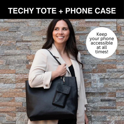 Techy Tote Bag Vegan Leather Large with Touch Screen Purse