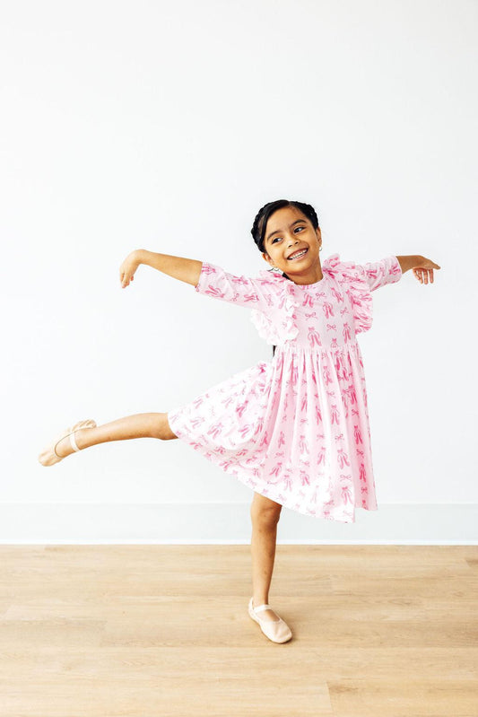 Twirling en Pointe 3/4 Sleeve Ruffle Twirl Dress - Shaketea