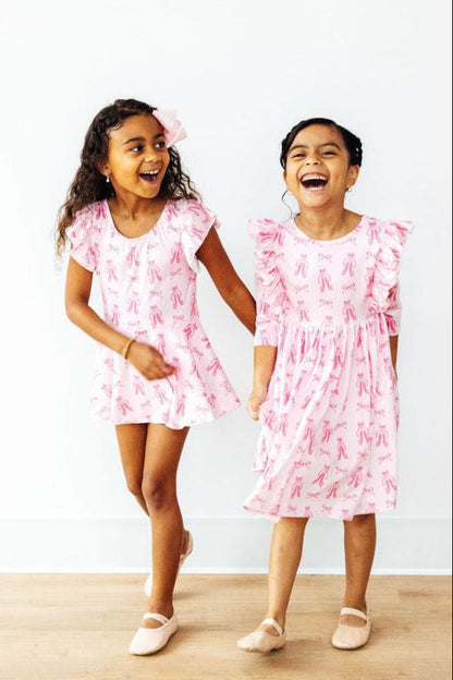 Twirling en Pointe 3/4 Sleeve Ruffle Twirl Dress - Shaketea