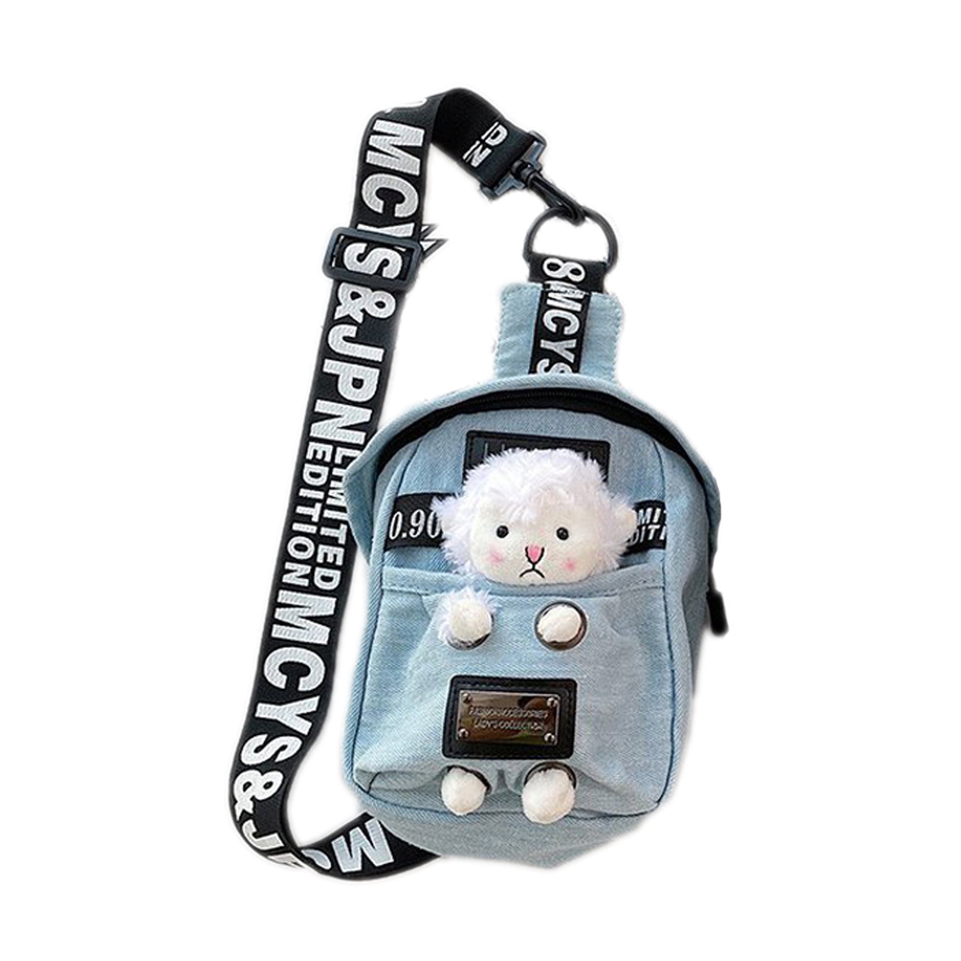 denim mini backpack justice Mini Denim Crossbody Sling Bag with Animal Charm Adjustable Strap Dark Blue