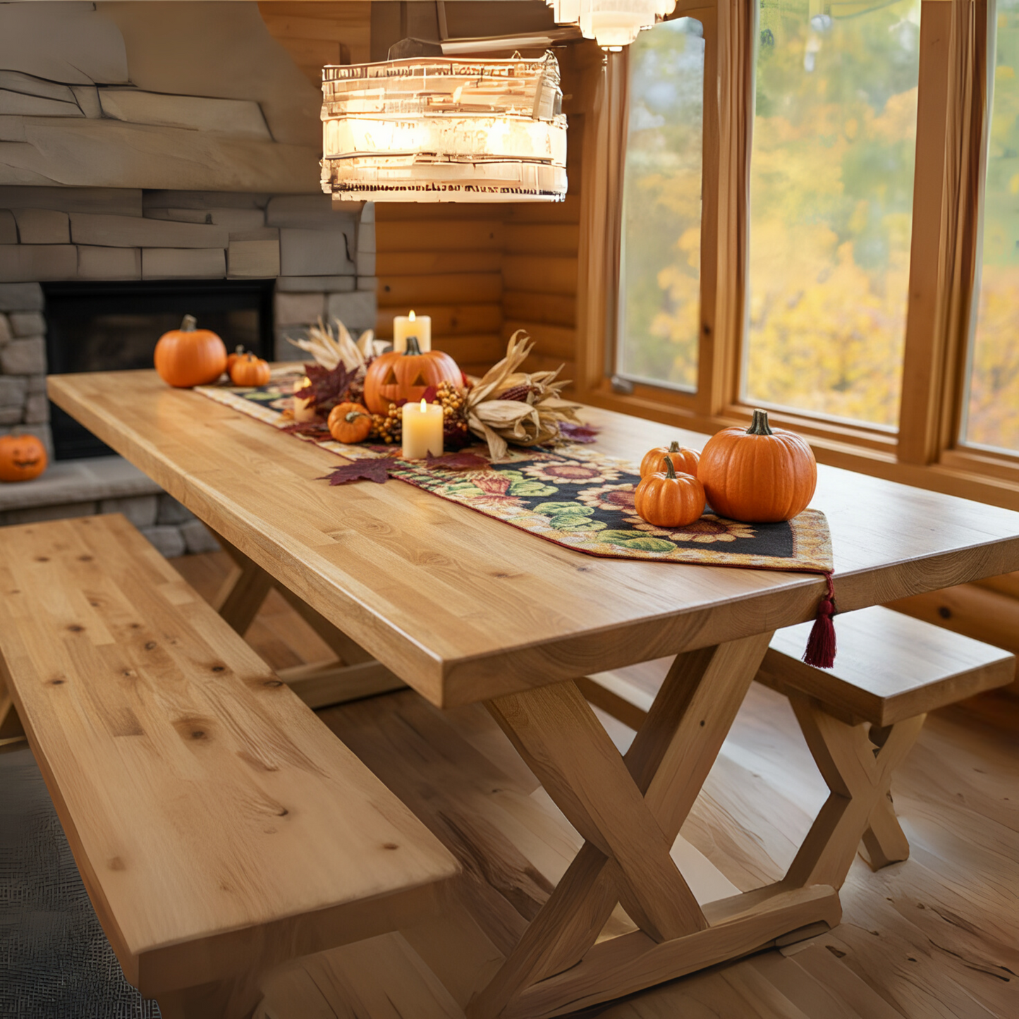 Tache Sunflower Field Scarecrow Autumn Harvest Woven Tapestry Table Runners (11712TR)