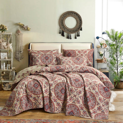 Tache Bohemian Desert Medallion Boteh Paisley Orange Blue Taupe Quilt Set (TJ3502)