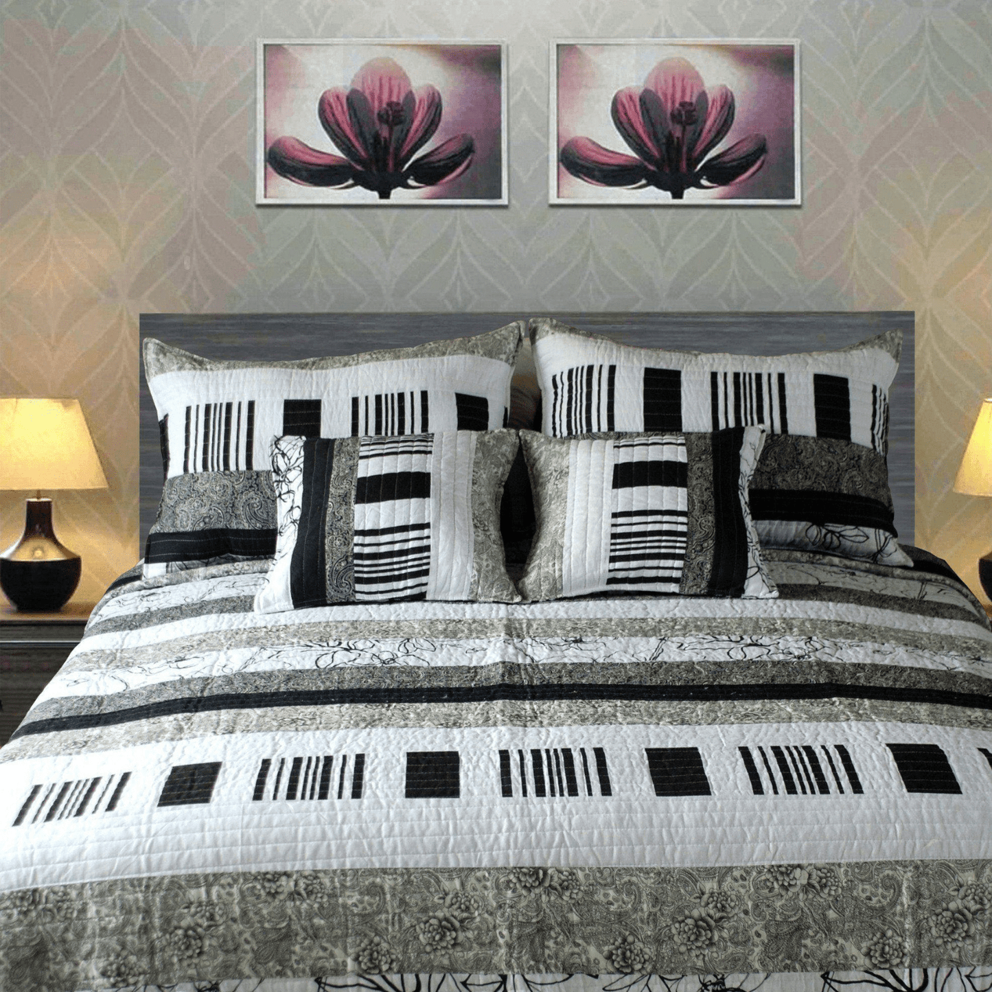 Tache Cotton Black White Gray Modern New York Penthouse Cushion Cover 2-Pieces (DXJ107075)