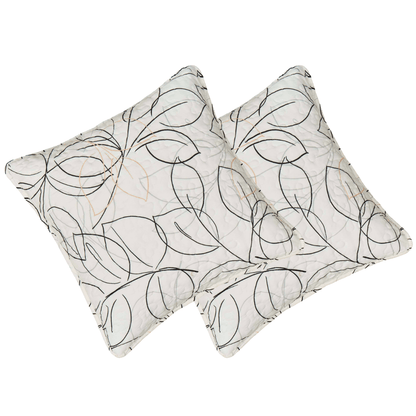 Tache Modern Abstract Leaf Line Art Foliage White Grey Black Gold Cushion Covers / Euro Sham (TJ3571)