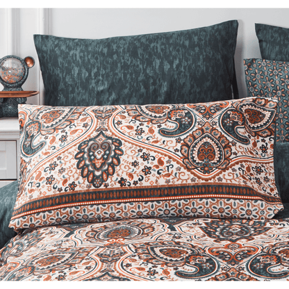 Tache Rustic Paisley Mandala Palace Teal Orange Ivory Pillowcases (KF174)