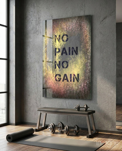 Golden Grunge No Pain No Gain Glass Wall Art