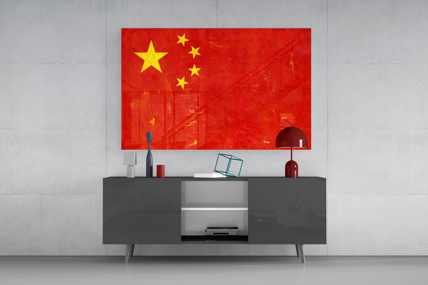 China Flag Grunge Glass Wall Art