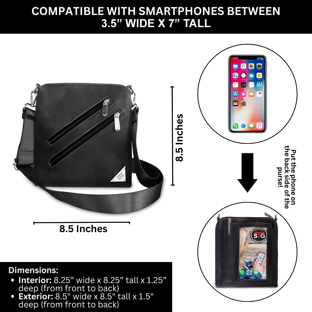 Zoe RFID Crossbody Phone Purse Vegan Leather Fits 7 Inches Touch Screen