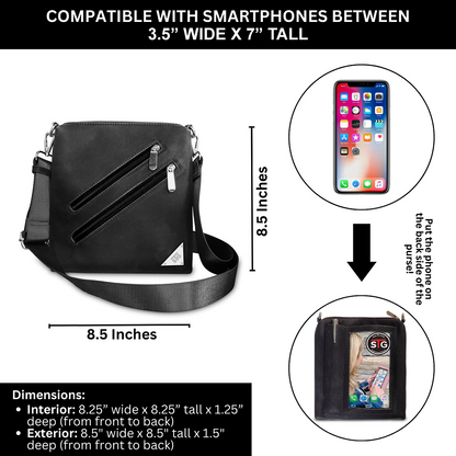 Zoe RFID Crossbody Phone Purse Vegan Leather Fits 7 Inches Touch Screen