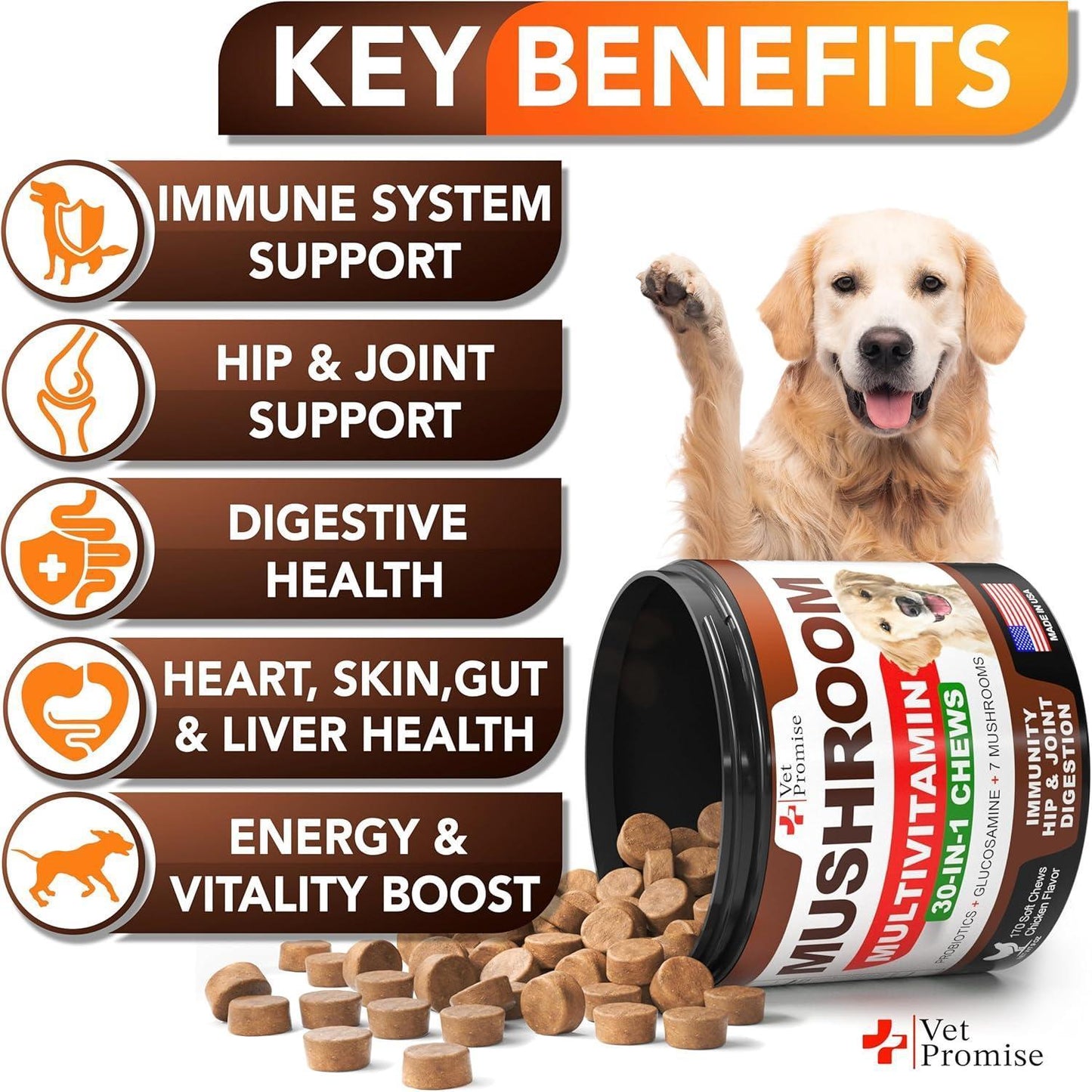Mushroom Chews for Dogs 170 Count Turkey Tail Lion's Mane & Reishi