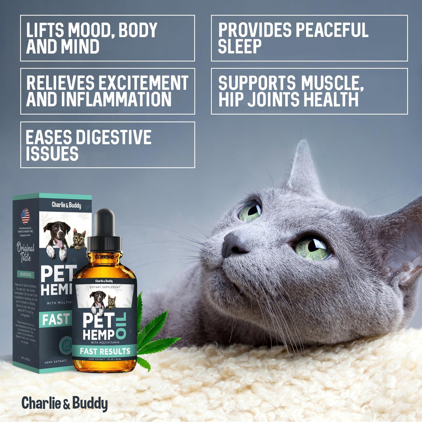 Hemp Oil for Dogs & Cats Anxiety Pain Stress & Sleep Support