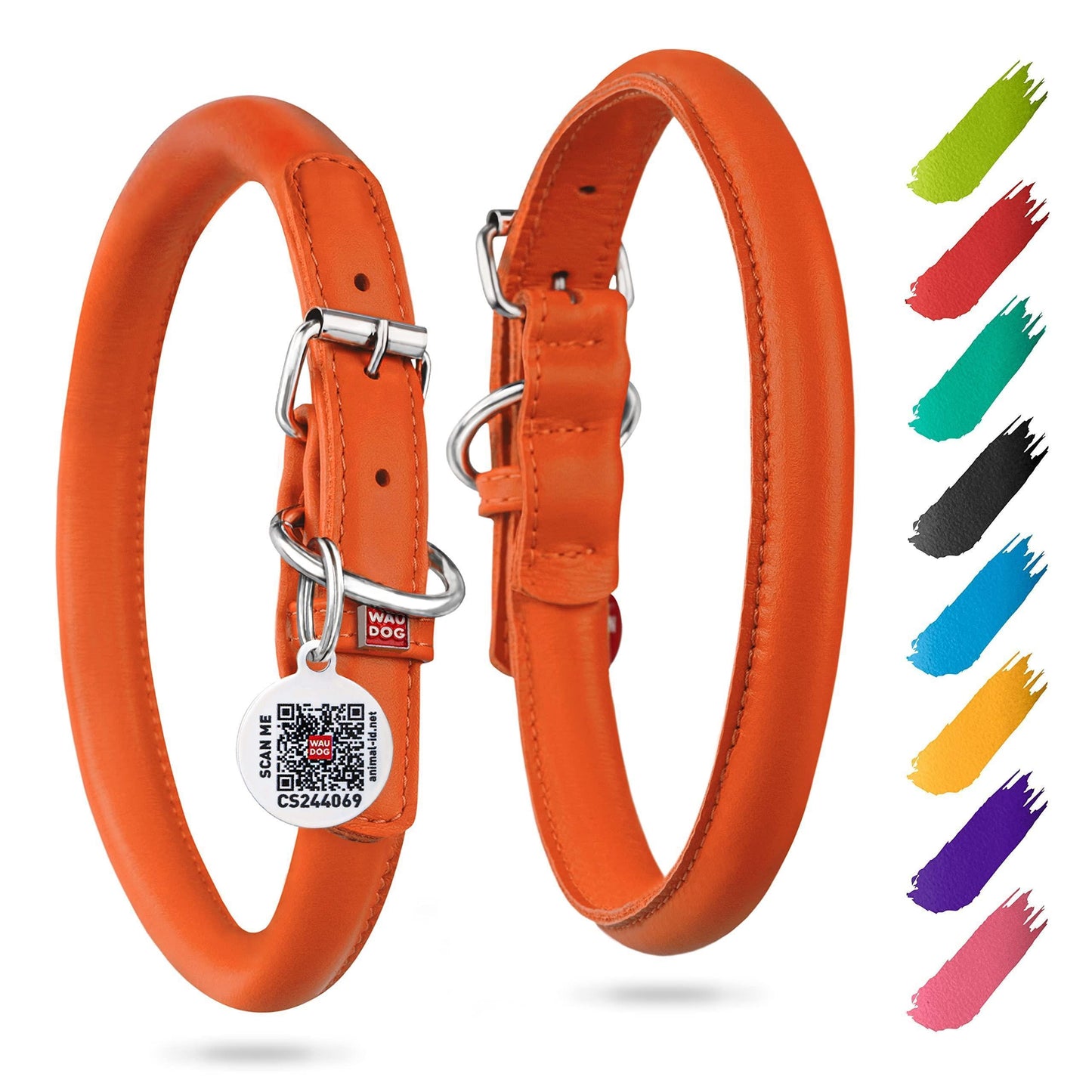 Rolled Leather Dog Collar XSmall Dogs 10–13 in Neck Orange