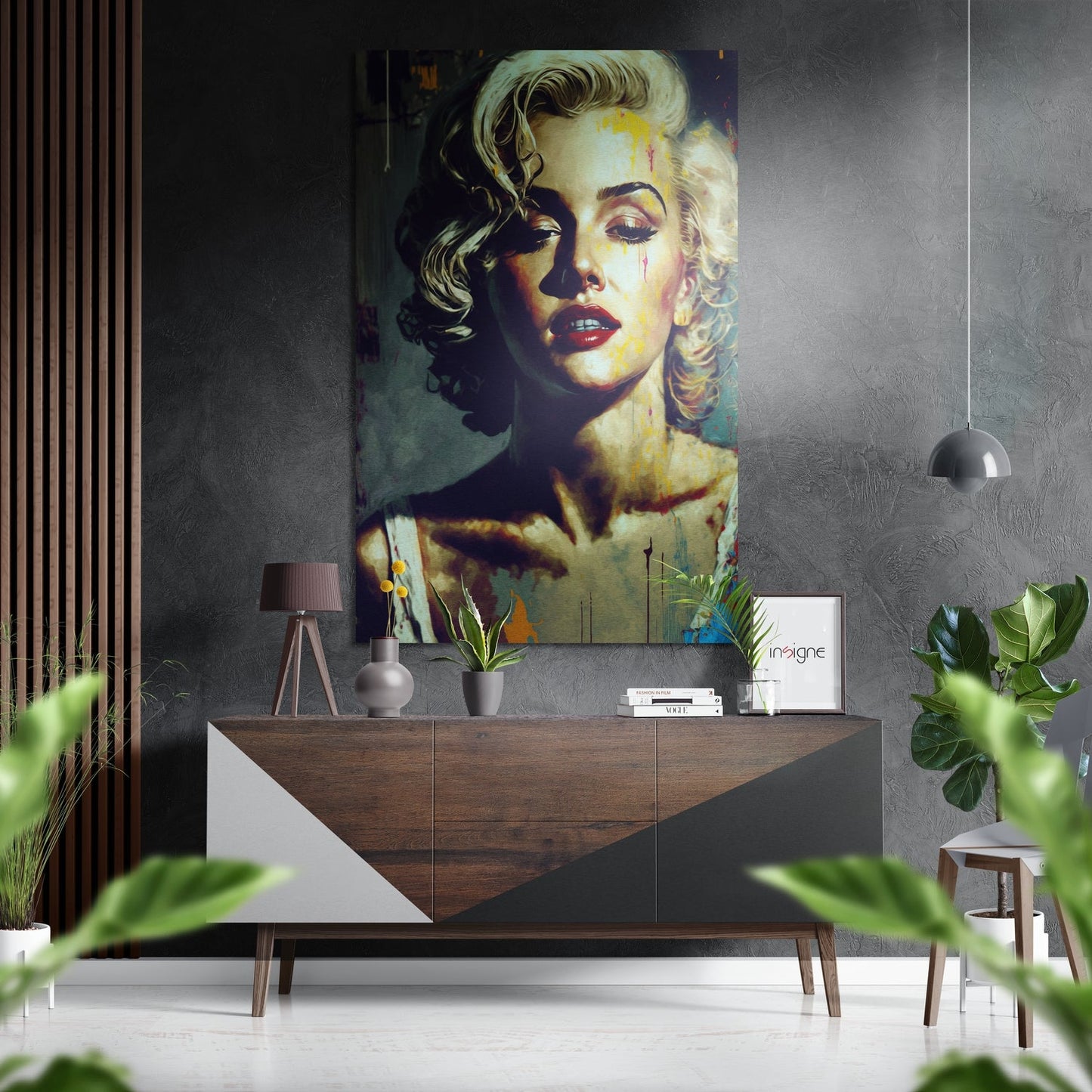 Teal Green Painterly Blonde Brushed Aluminum Dibond Wall Art