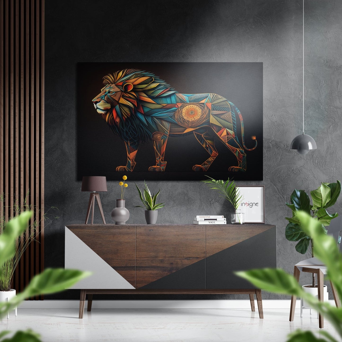 Geometric Mosaic Lion Brushed Aluminum Dibond Wall Art