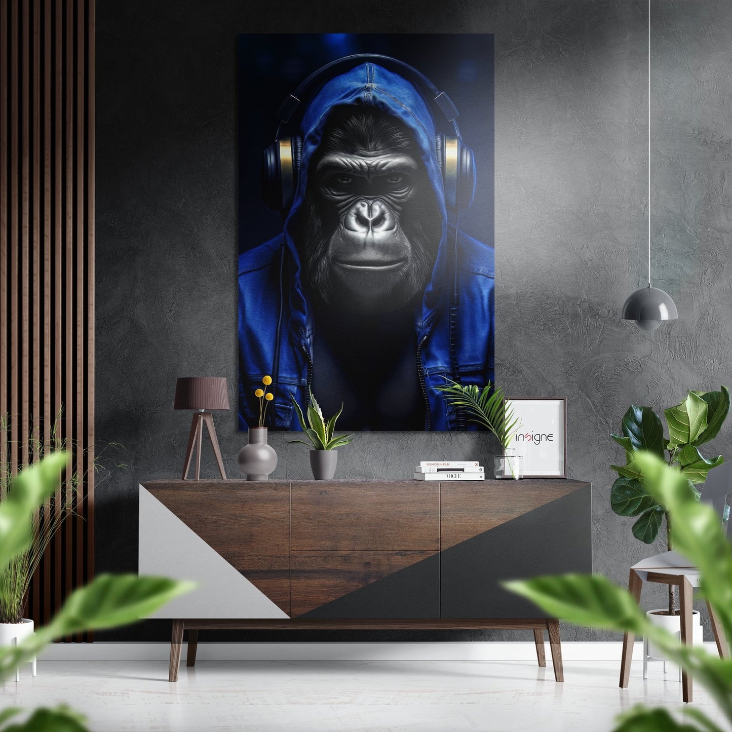 Blue Hoodie DJ Gorilla Aluminum Brushed Aluminum Dibond Wall Art