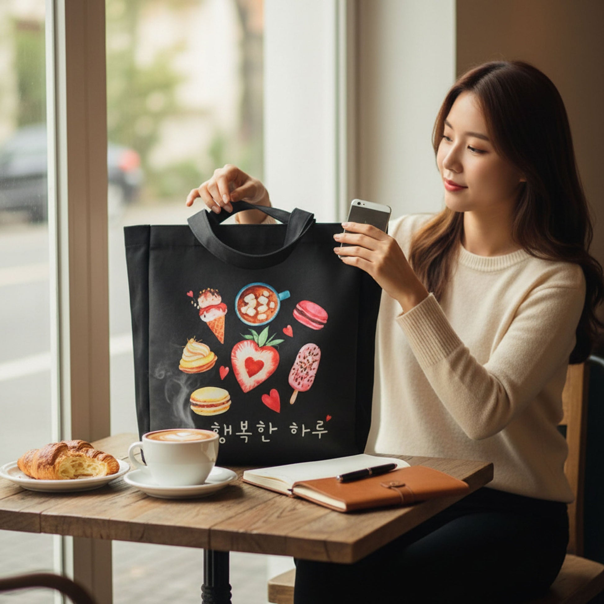 Aesthetic Flannel Shoulder Bag Korean Style Plaid Tote 15x13