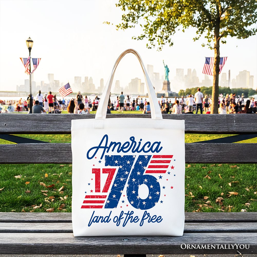 America 1776 Land of the Free Tote Bag, Vintage 4th of July Gift Shopper - Shaketea