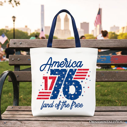 America 1776 Land of the Free Tote Bag, Vintage 4th of July Gift Shopper - Shaketea