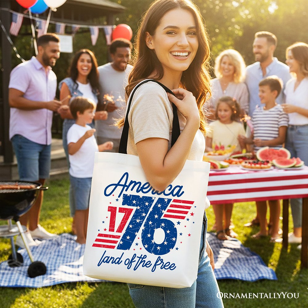America 1776 Land of the Free Tote Bag, Vintage 4th of July Gift Shopper - Shaketea