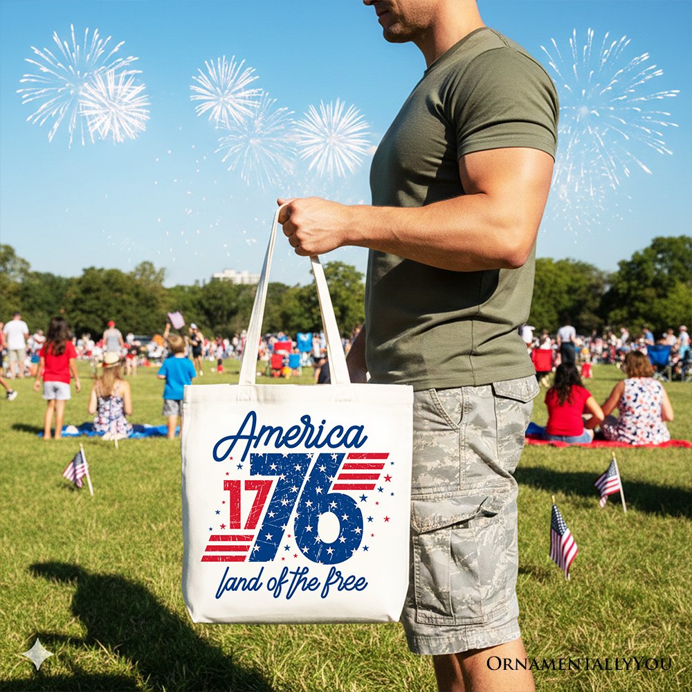 America 1776 Land of the Free Tote Bag, Vintage 4th of July Gift Shopper - Shaketea