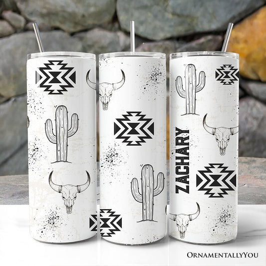 Aztec Tribal Art 20oz Personalized Tumbler With Lid and Stainless Steel Straw, Western Desert Gift Cup