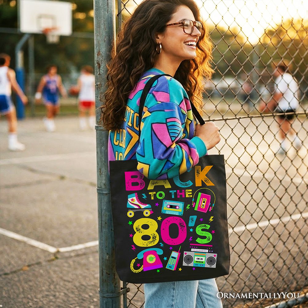 Back To The 80s Tote Bag, Colorful Retro Eighties Party Gift Shopper - Shaketea