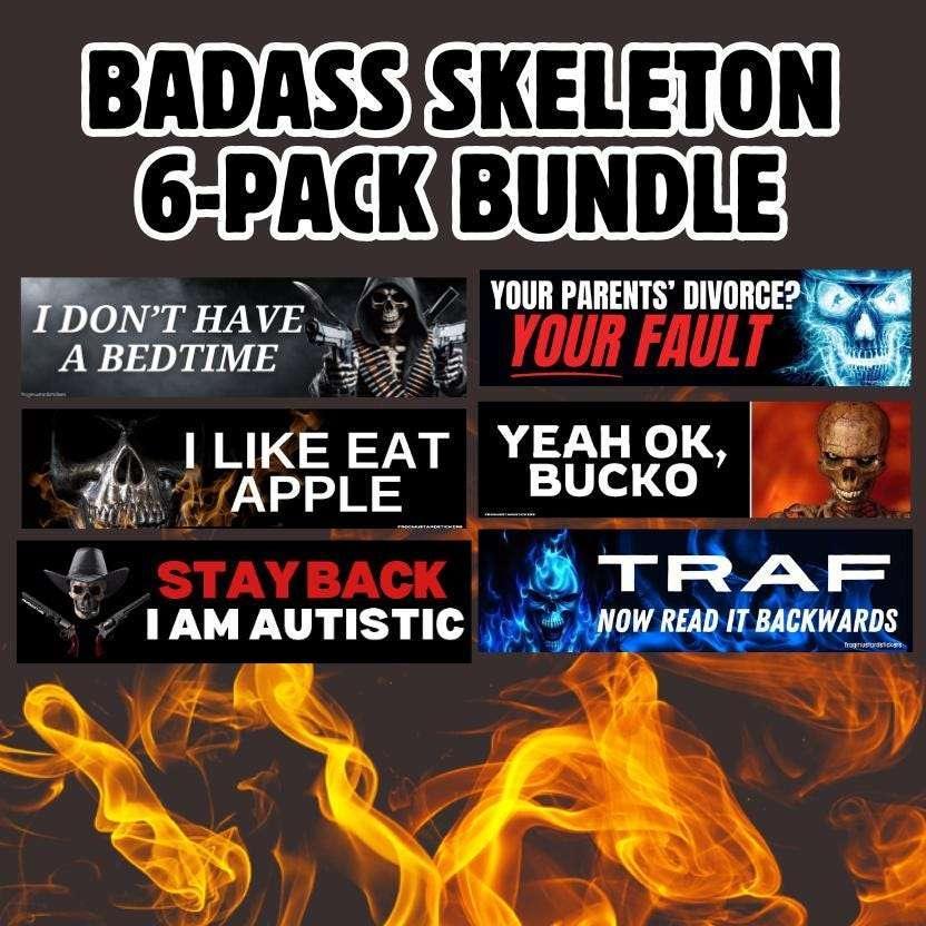 Badass Skeleton 6-Pack Sticker or Magnet Bundle