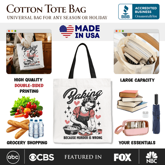 Baking Because Murder Is Wrong Anti-Valentine Tote Bag, Funny Retro Kitchen Gift Shopper