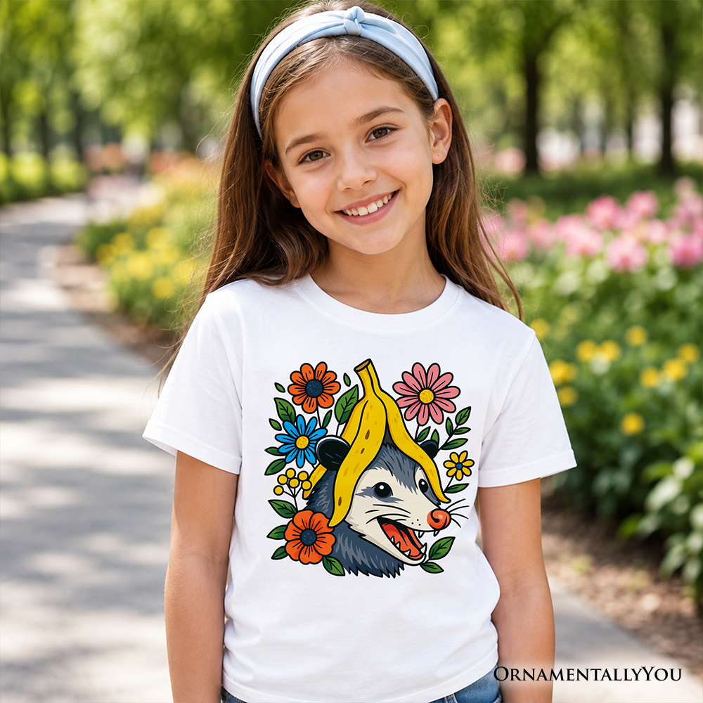 Banana Possum Floral Kids T-Shirt, Funny Animal Tee for Youth Girls