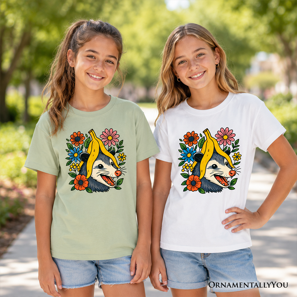 Banana Possum Floral Kids T-Shirt, Funny Animal Tee for Youth Girls