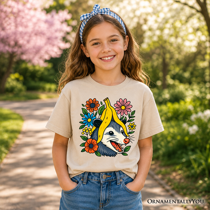 Banana Possum Floral Kids T-Shirt, Funny Animal Tee for Youth Girls