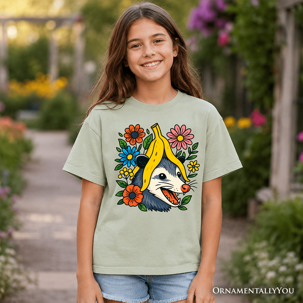 Banana Possum Floral Kids T-Shirt, Funny Animal Tee for Youth Girls