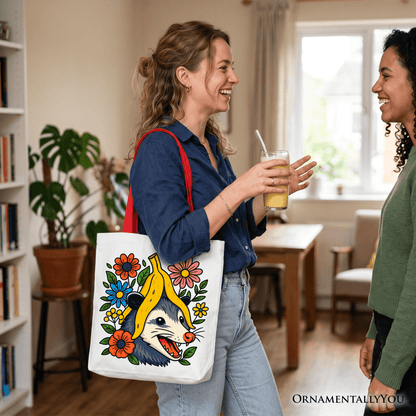 Banana Possum Floral Tote Bag, Funny Animal Gift Shopper