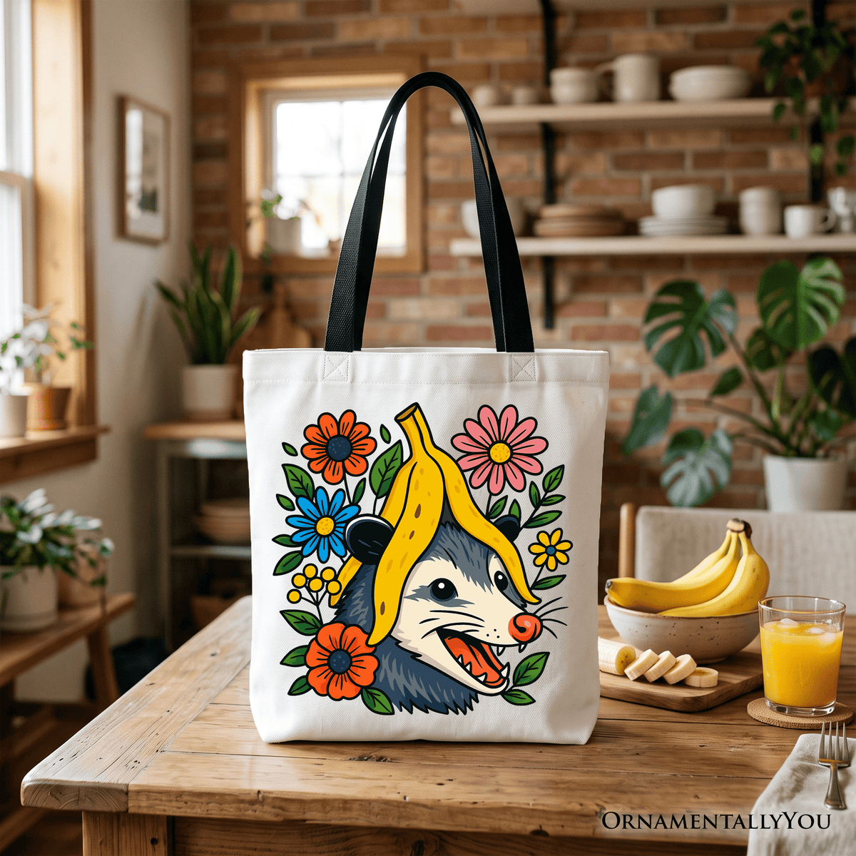 Banana Possum Floral Tote Bag, Funny Animal Gift Shopper
