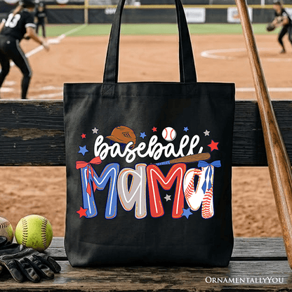 Baseball Mama Preppy Bow Tote Bag, Girly Sports Mom Gift Shopper