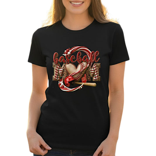 Baseball Mom Heart Graphic T-Shirt 100% Cotton Game Day Casual Top
