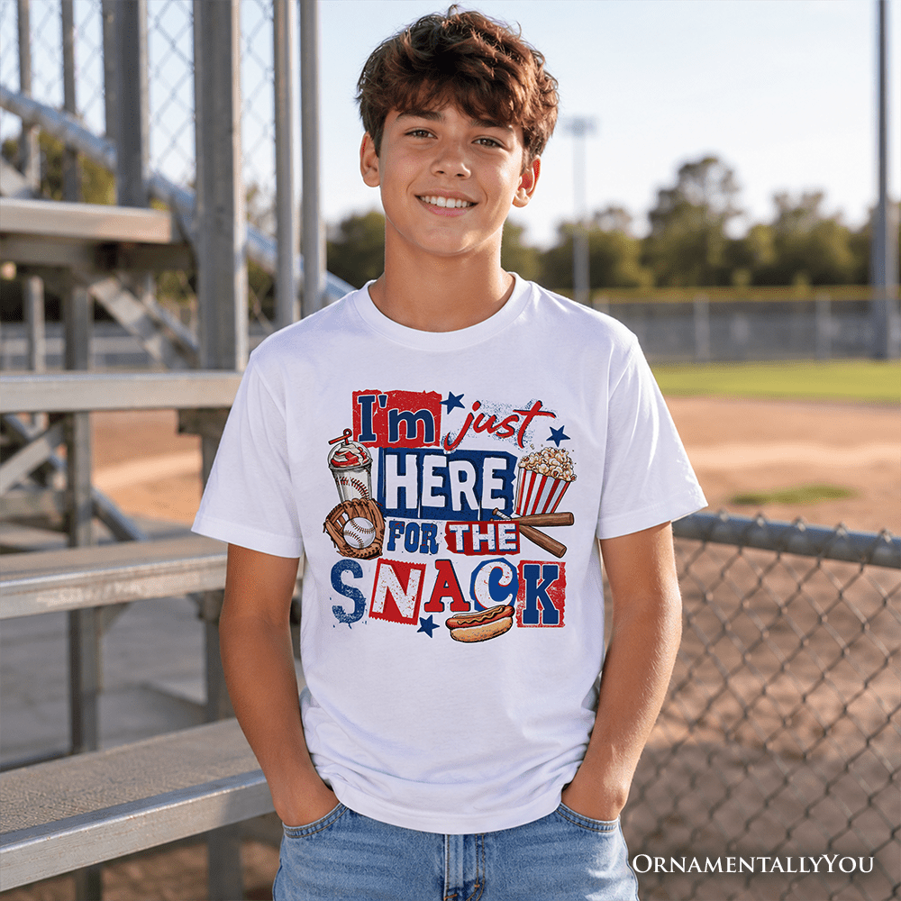 Baseball Snacks Kids T-Shirt, Here For The Food Graphic Tee for Youth Boys