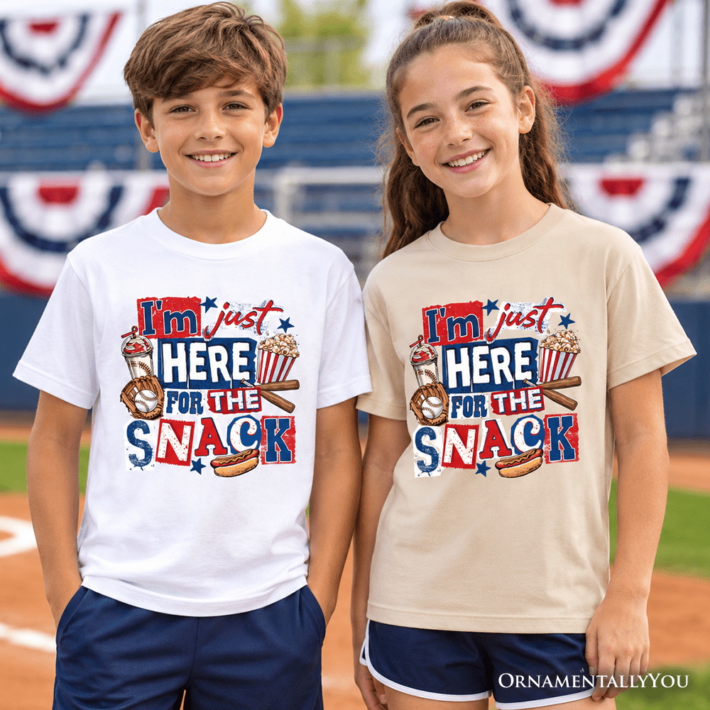 Baseball Snacks Kids T-Shirt, Here For The Food Graphic Tee for Youth Boys